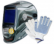 Маска сварщика Fubag "Хамелеон. Ultima 5-13. Panoramic Silver", зона обзора 100 мм х 93 мм + Перчатки хозяйственные