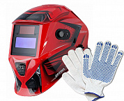 Маска сварщика Fubag Хамелеон Optima TEAM 9-13 RED + Перчатки хозяйственные