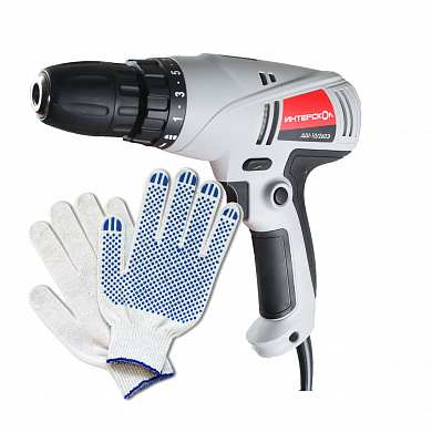 Дрель-шуруповерт Интерскол ДШ-10/260Э + Перчатки хозяйственные
