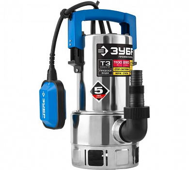 Дренажный насос для грязной воды ЗУБР НПГ-Т3-1100-С Профессионал, корпус - нерж. Сталь