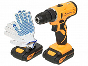 Дрель-шуруповерт аккумуляторная Вихрь ДА-14,4Л-2К + Перчатки строительные с ПВХ (точка) и нано-нитью