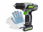 Аккумуляторная дрель-шуруповерт ДА-14,4ЭР (2 аккум., 2Ач) Интерскол + Перчатки строительные с ПВХ (точка) и нано-нитью