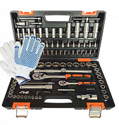 Набор инструментов, 1/2", 1/4", CrV, пластиковый кейс 94 предметов Вихрь + Перчатки строительные с ПВХ (точка) и нано-нитью
