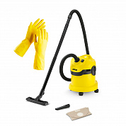 Пылесос для сухой и влажной уборки KARCHER WD 2 *EU-I + латексные хозяйственные перчатки