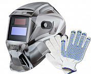 Маска сварщика Fubag Хамелеон Optima TEAM 9-13 SILVER + Перчатки хозяйственные