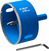 Коронка алмазная по кафелю и стеклу, d=68 мм, зерно Р 60, в сборе с центрирующим сверлом и имбусовым ключом, ЗУБР Профессионал 29850-68