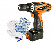 Дрель аккумуляторная шуруповерт ВИХРЬ ДА-12-1 + Перчатки хозяйственные