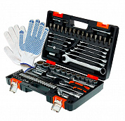 Набор инструментов, 1/2", 1/4", CrV, пластиковый кейс 82 предметов Вихрь + Перчатки строительные с ПВХ (точка) и нано-нитью