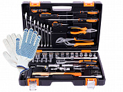 Набор инструментов, 1/2", 1/4", CrV, пластиковый кейс 76 предметов Вихрь + Перчатки строительные с ПВХ (точка) и нано-нитью